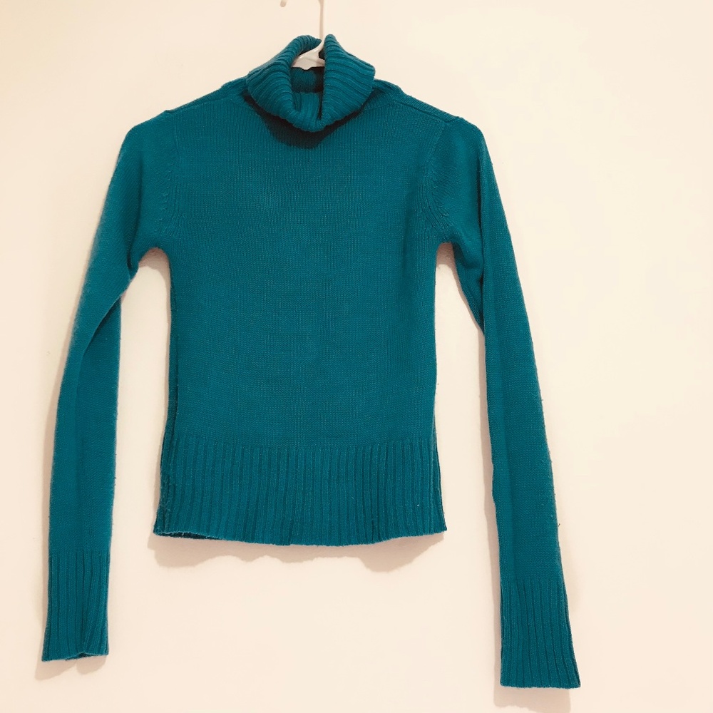EUC Philip Russel Turquoise Blue Funnel Neck Sweater Turtleneck Knit Winter XS